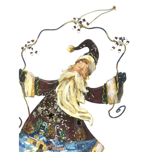 Whimsical Folk Art Style Metal Painted Santa Claus 8" Christmas Ornament - Picture 3 of 6